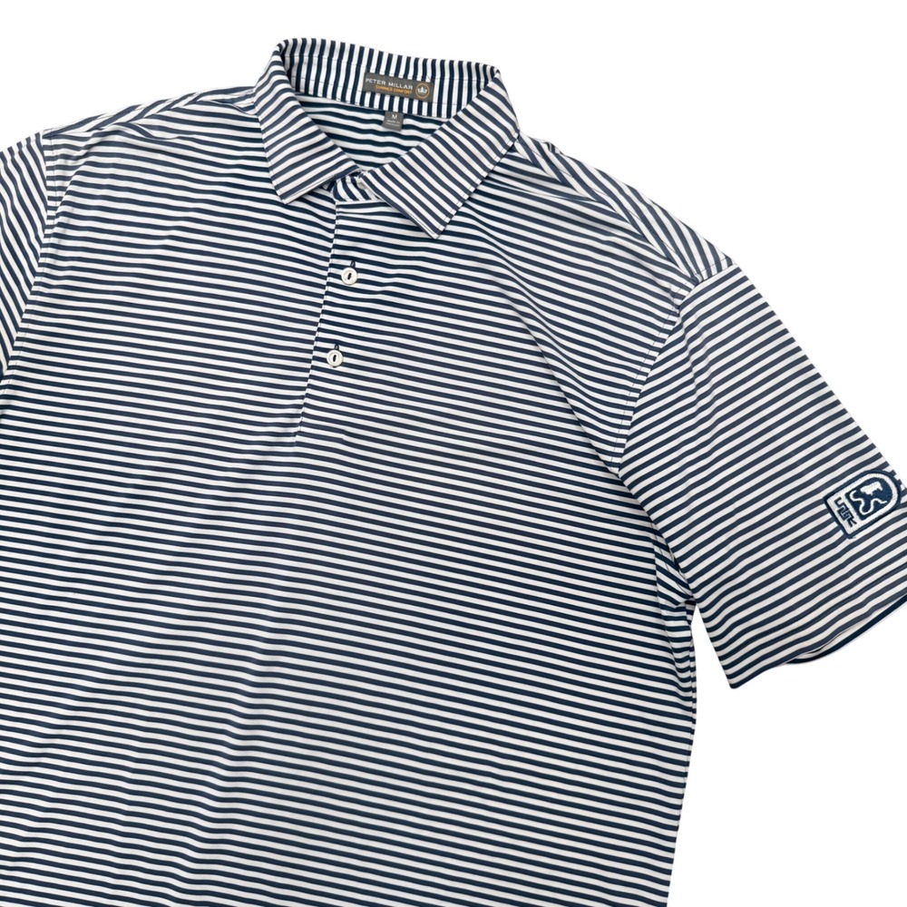 Peter Millar Polo Shirt Mens Medium Blue White Striped Summer Comfort Golf Top